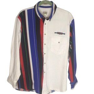 Vintage Western Frontier Shirt Mens Large Multicolor Stripe Aztec 90s Rodeo